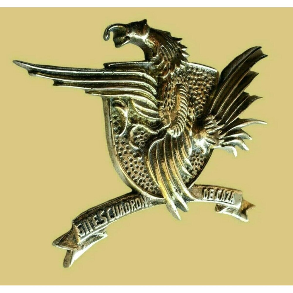 RARE VTG 60's Heavy Solid Brass Peruvian Aviation 611 Escuadron De Caza Emblem